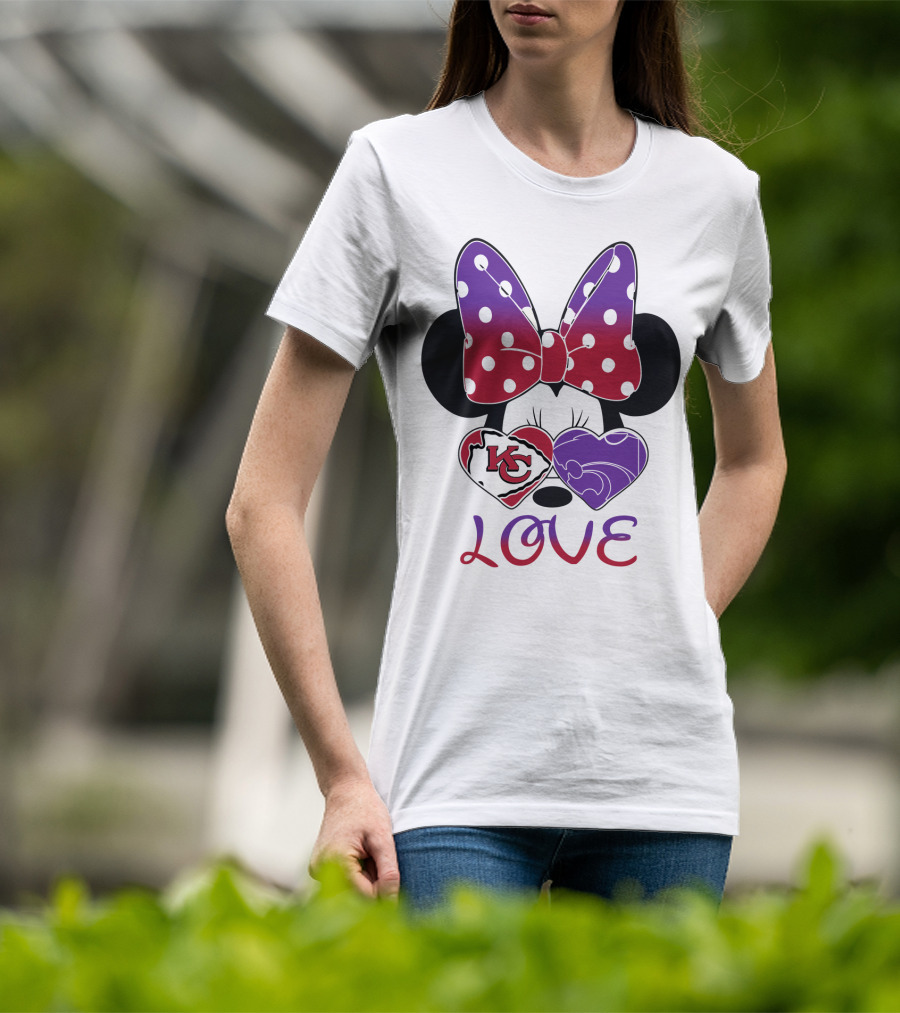 Kansas City Chiefs And Kansas State Wildcats Minnie Mouse Love T-Shirt
