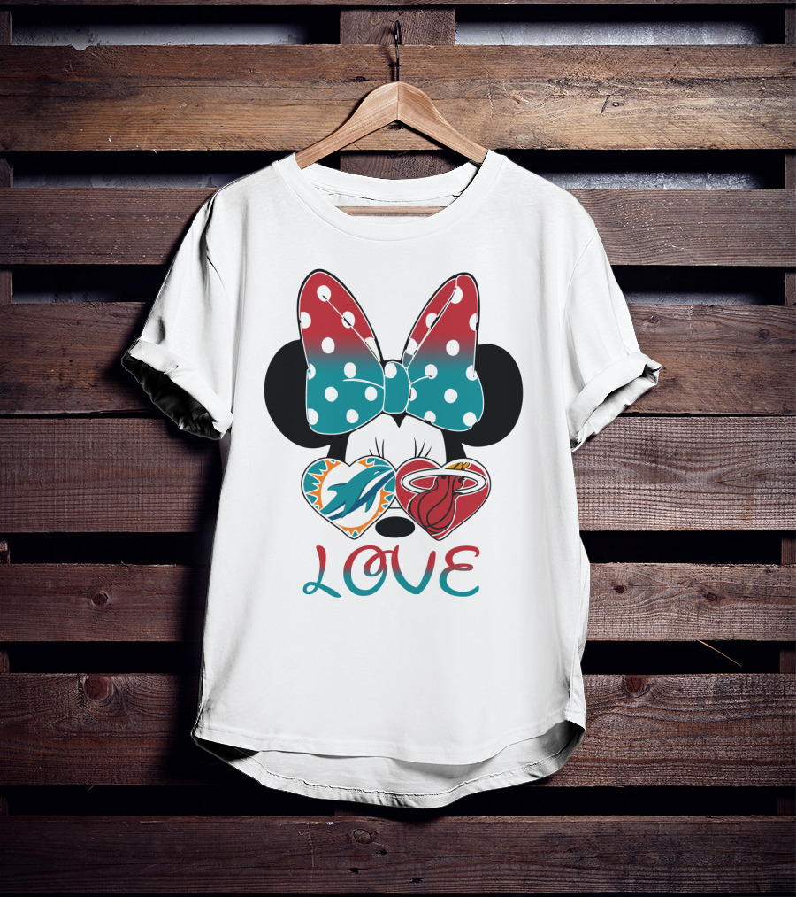 Love Miami Dolphins Miami Heat Minnie Ears Bow T-Shirt