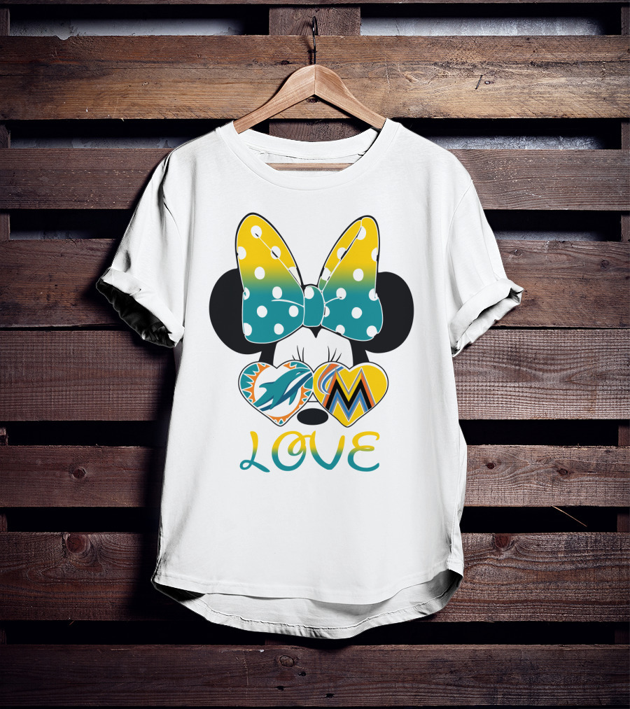 Minnie Bow Dolphins Marlins Love T-Shirt