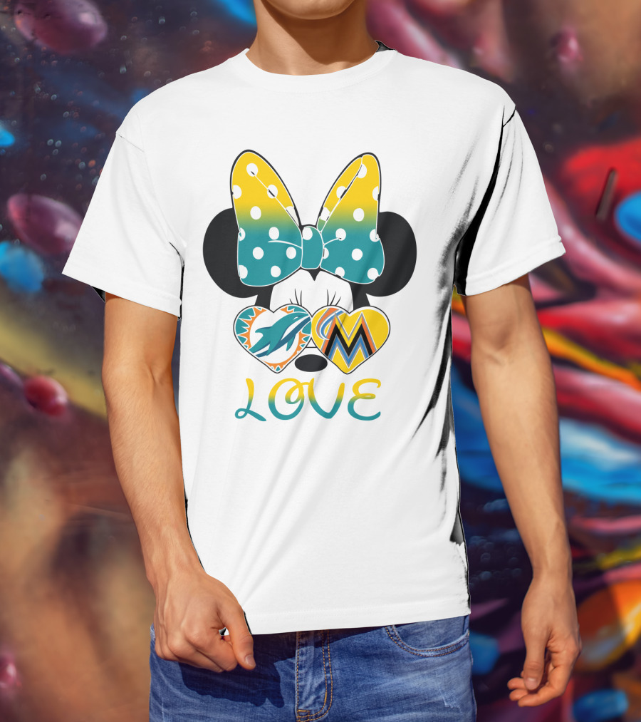 Minnie Bow Dolphins Marlins Love T-Shirt
