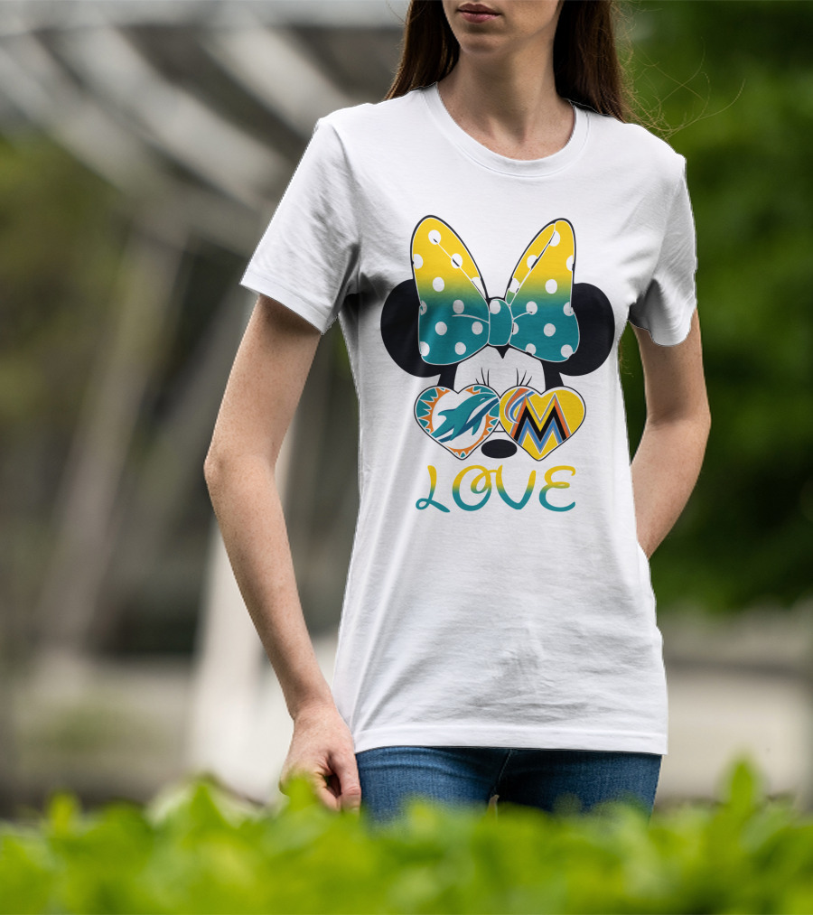 Minnie Bow Dolphins Marlins Love T-Shirt
