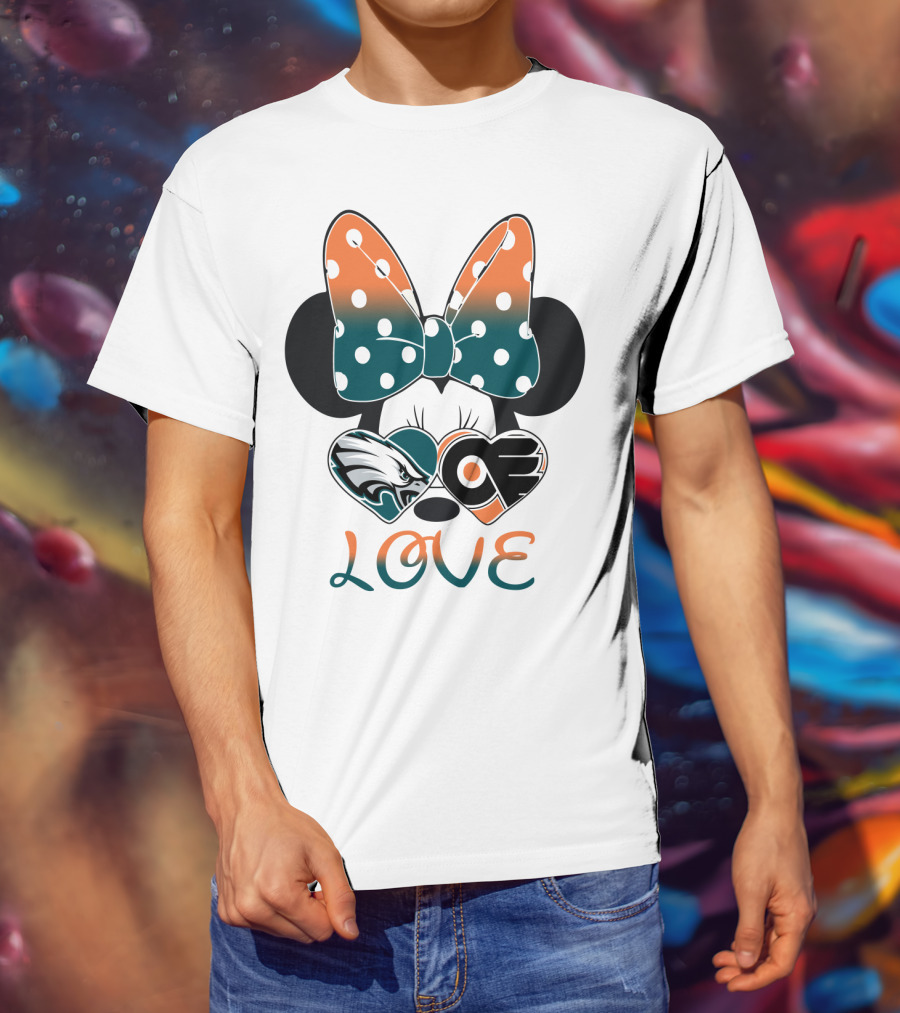 Love Philadelphia Eagles And Flyers Mickey Bow Minnie T-Shirt