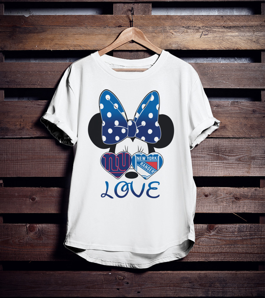 Minnie Mouse Polka Dot Bow New York Giants Rangers Love Hearts T-Shirt