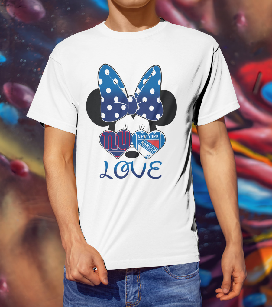 Minnie Mouse Polka Dot Bow New York Giants Rangers Love Hearts T-Shirt
