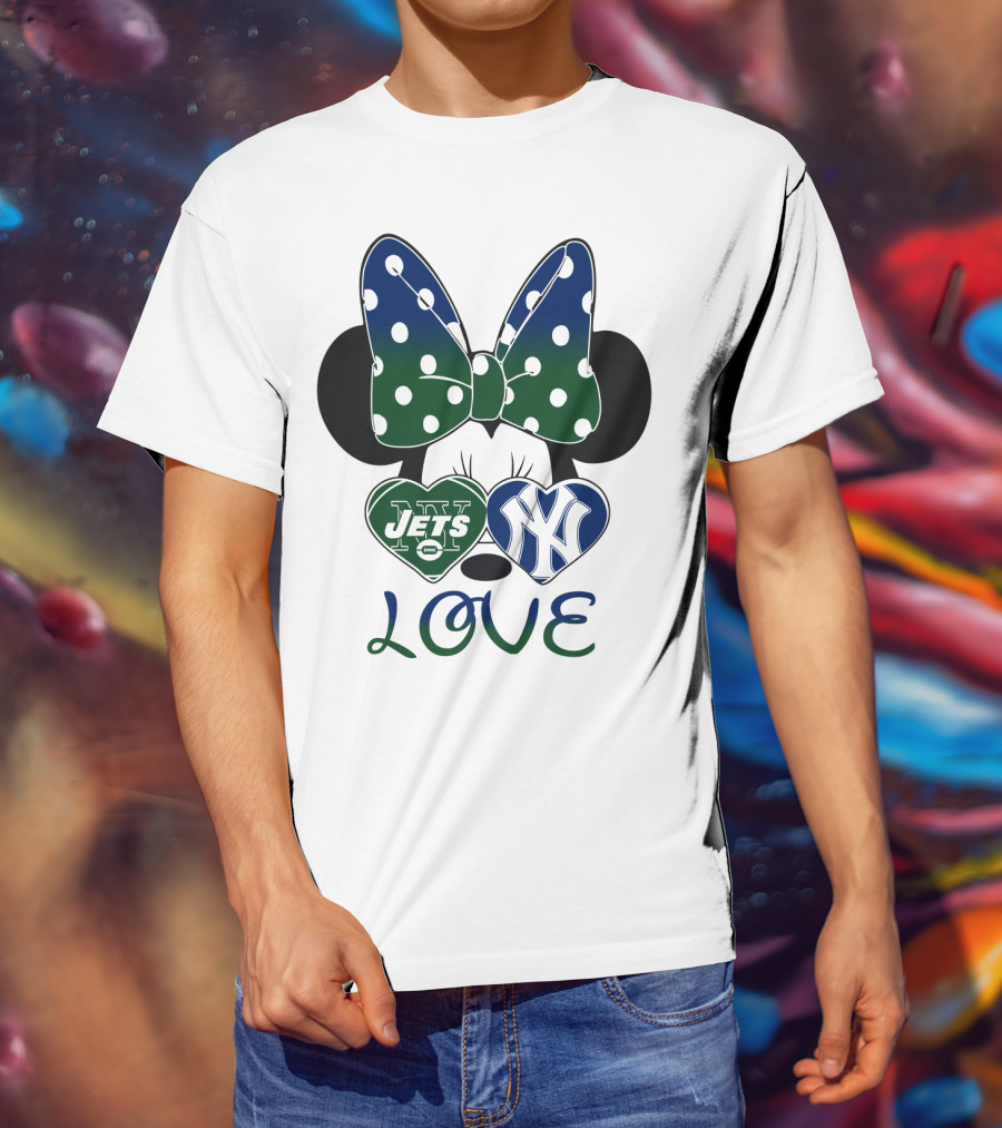 Minnie Mouse Bow New York Jets Yankees Love T-Shirt
