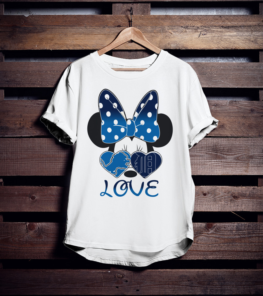 Love Minnie Mouse Bow Heart Detroit Lions T-Shirt