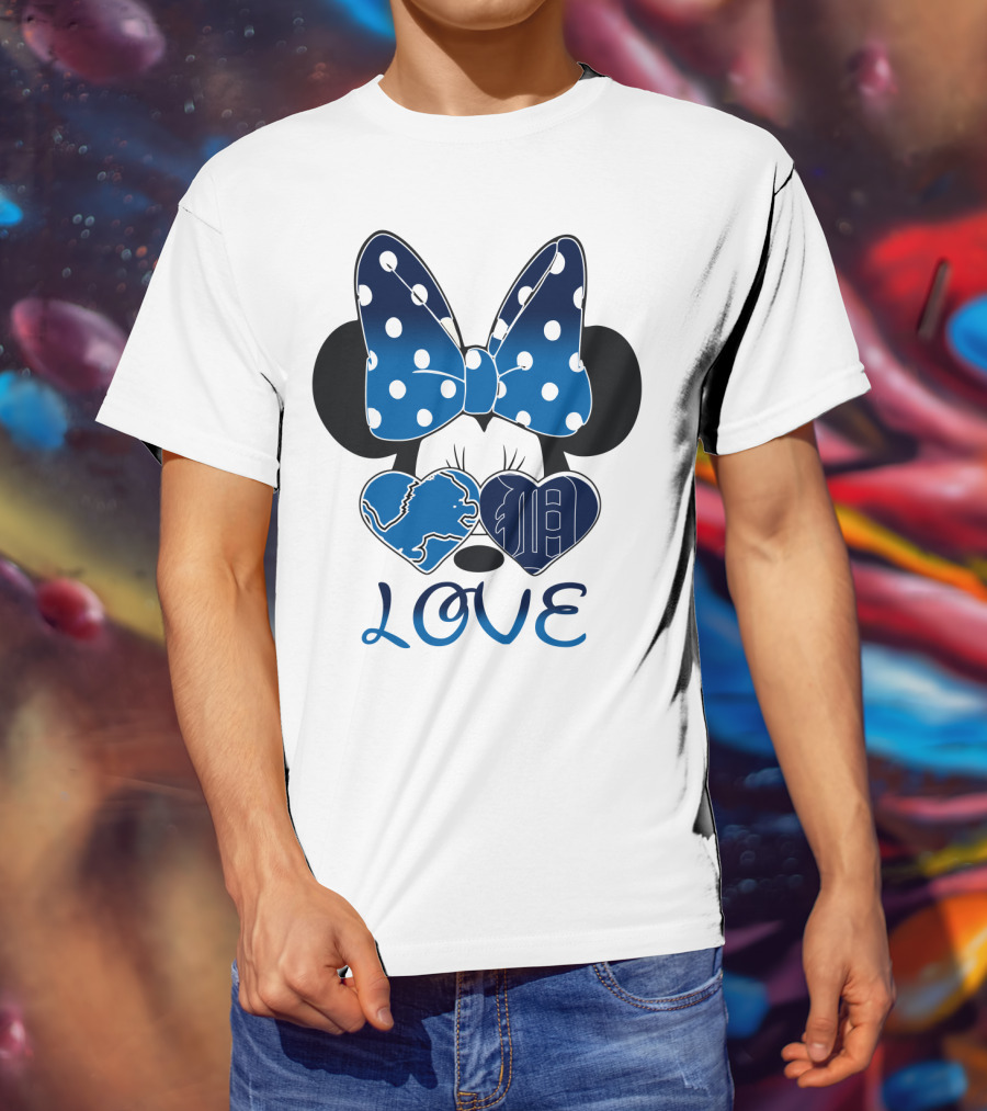 Love Minnie Mouse Bow Heart Detroit Lions T-Shirt
