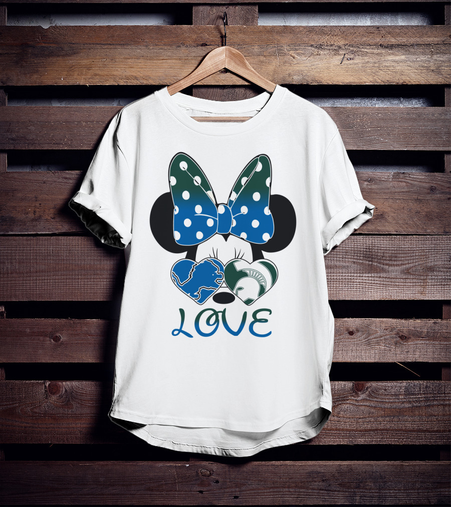 Love Disney Inspired Dots Bow Detroit Lions Michigan State Spartans T-Shirt