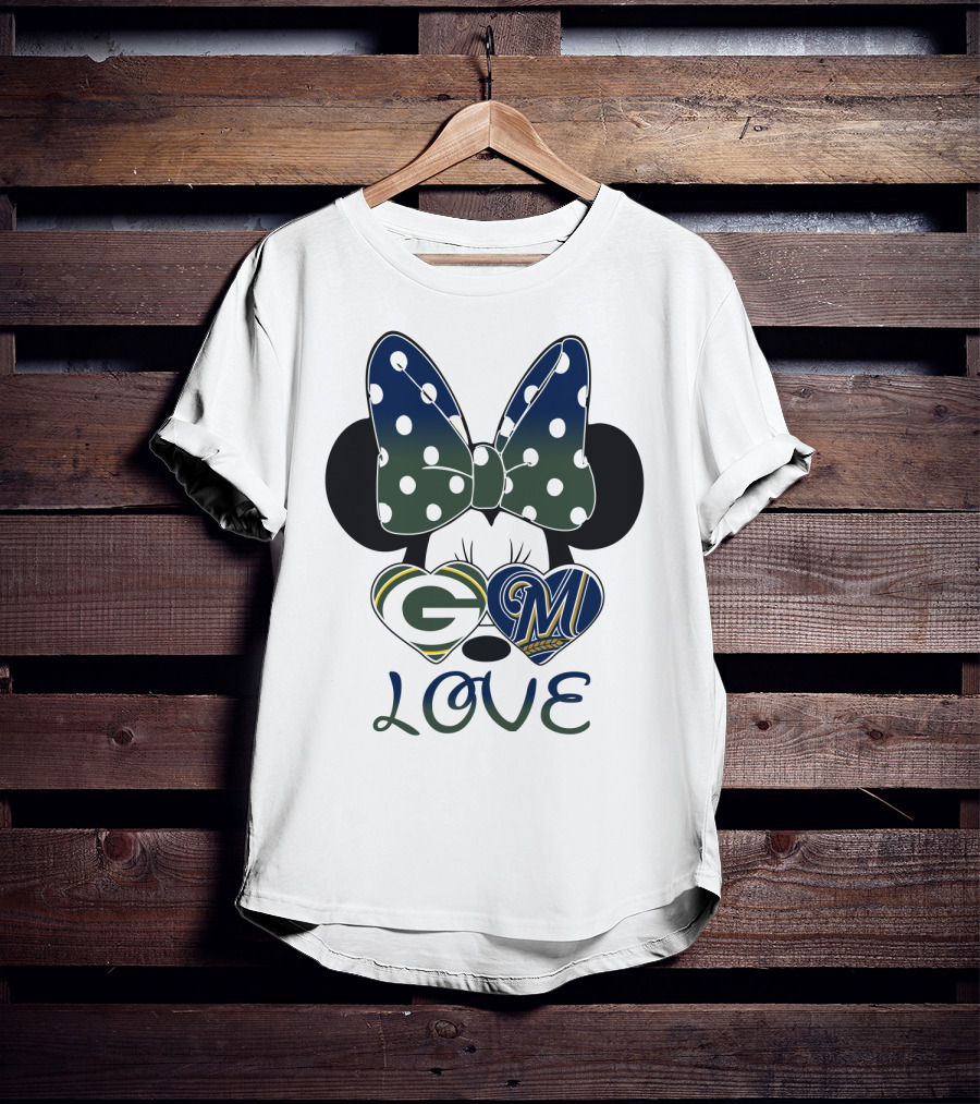 Green Bay Packers Milwaukee Brewers Minnie Mouse Love T-Shirt
