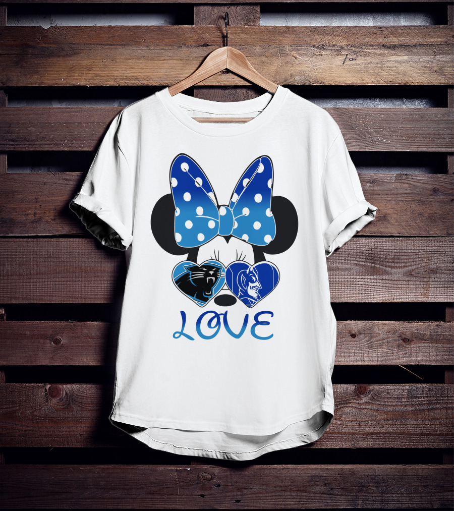 Love Carolina Panthers Duke Blue Devils Disney Bow T-Shirt