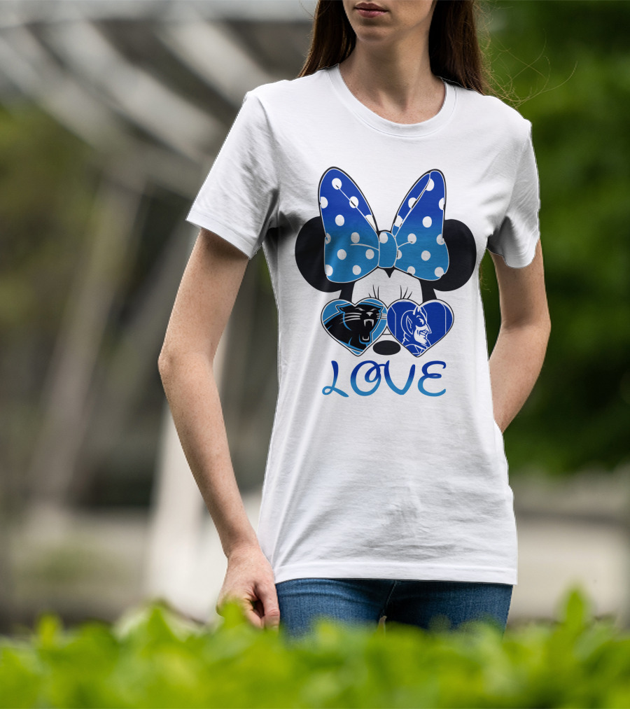 Love Carolina Panthers Duke Blue Devils Disney Bow T-Shirt