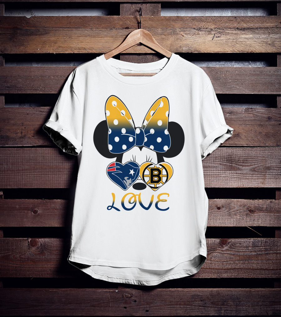 Mickey Mouse Patriots Bruins Love T-Shirt