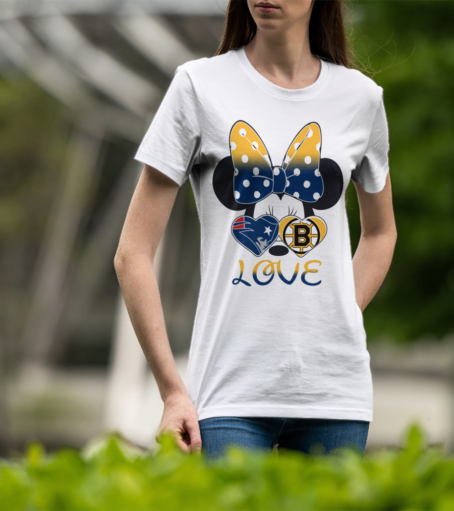 Mickey Mouse Patriots Bruins Love T-Shirt