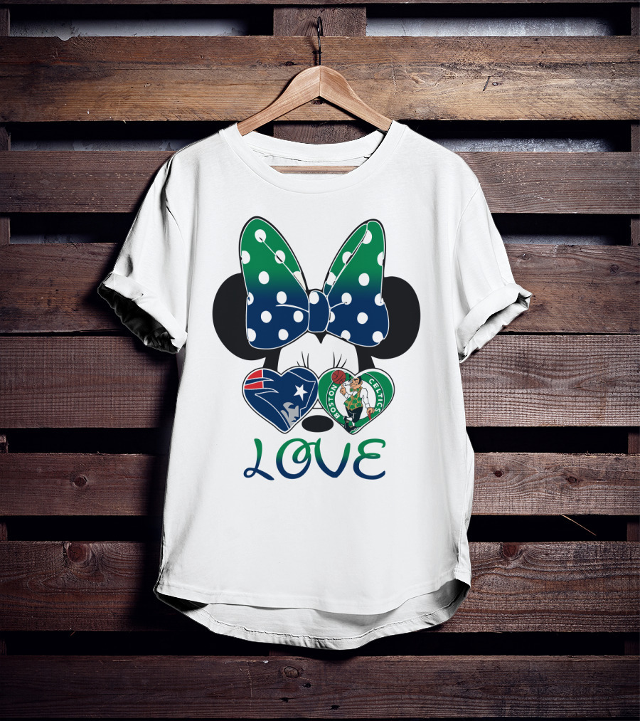 Love Minnie Bow Patriots Celtics T-Shirt