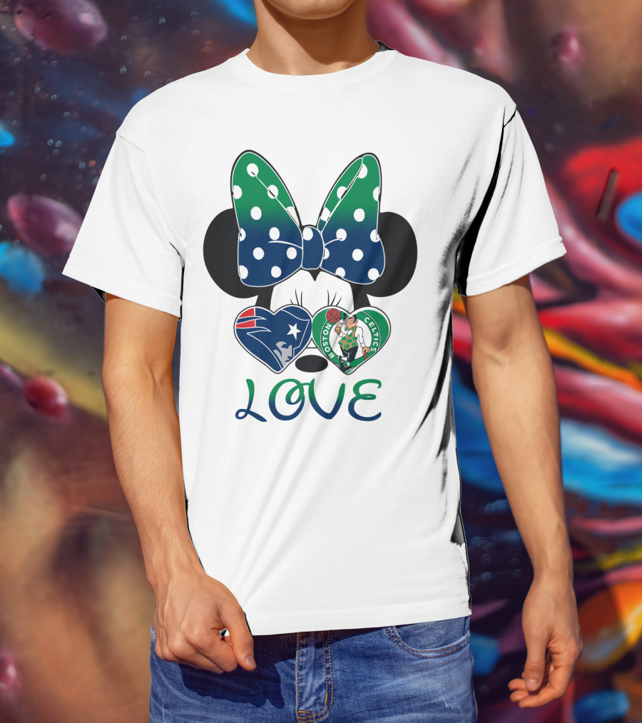 Love Minnie Bow Patriots Celtics T-Shirt