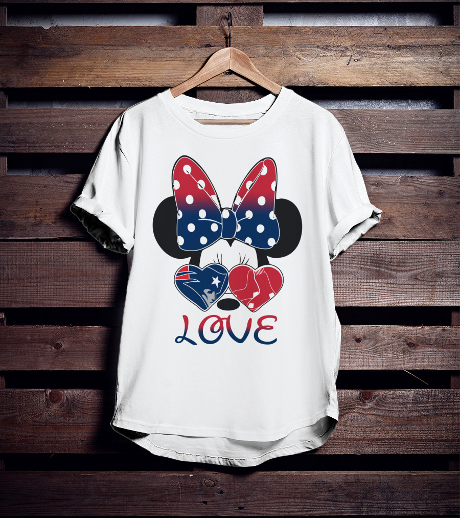 Love Minnie Bow Hearts Patriots Red Sox T-Shirt