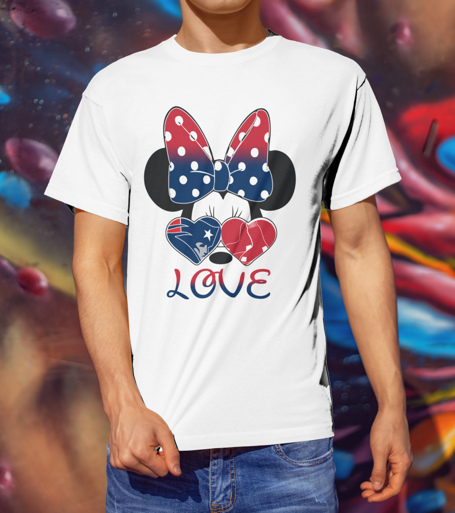 Love Minnie Bow Hearts Patriots Red Sox T-Shirt