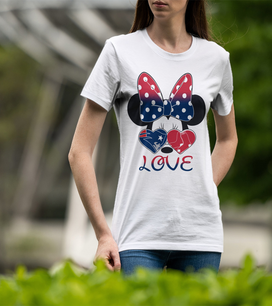 Love Minnie Bow Hearts Patriots Red Sox T-Shirt
