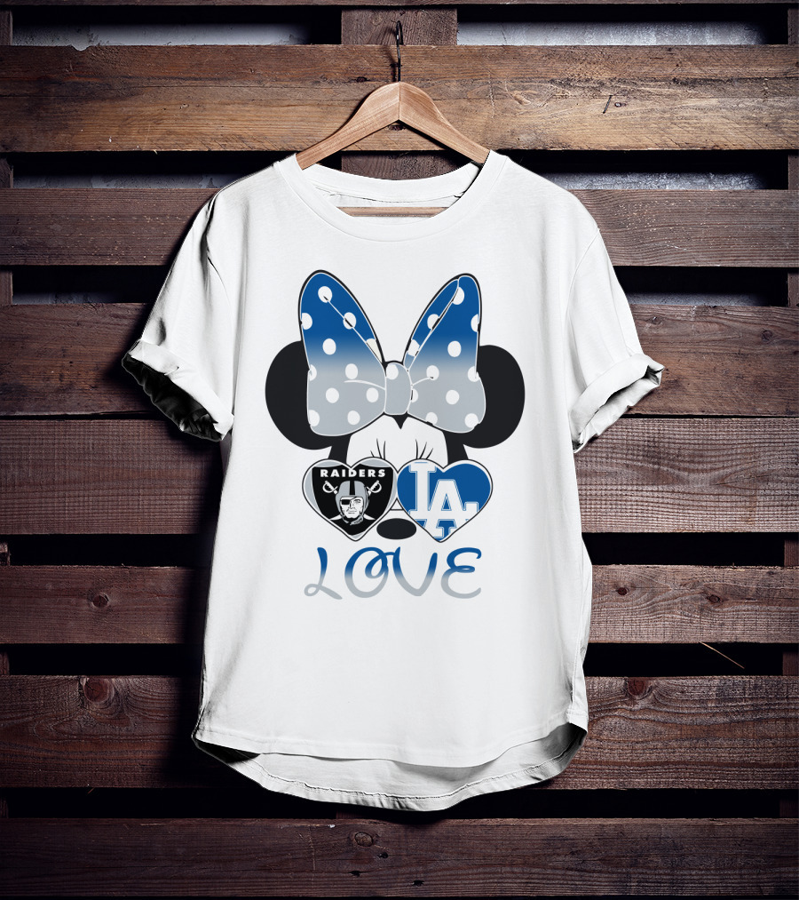 Minnie Mouse Love Raiders La Dodgers Bow Hearts T-Shirt