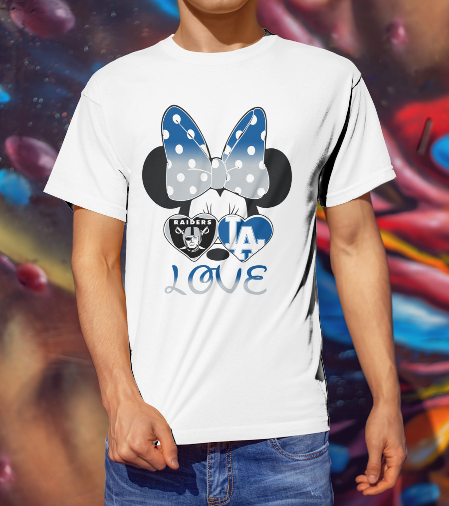 Minnie Mouse Love Raiders La Dodgers Bow Hearts T-Shirt