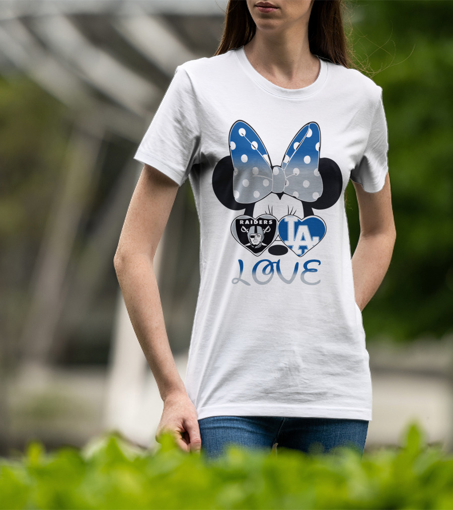 Minnie Mouse Love Raiders La Dodgers Bow Hearts T-Shirt