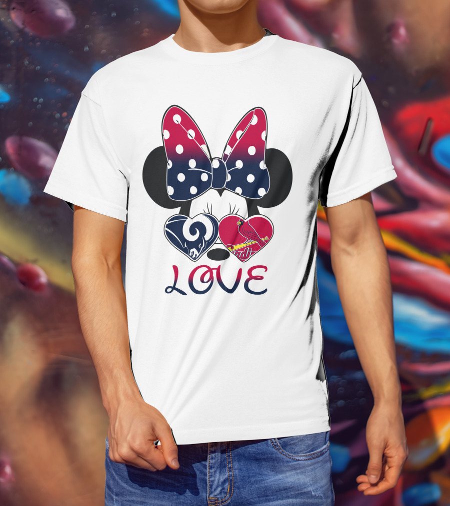 Love Mickey Ears Bow St. Louis Rams Cardinals Hearts T-Shirt