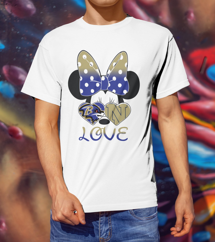 Minnie Mouse Love Baltimore Ravens Navy Logo Hearts Bow T-Shirt