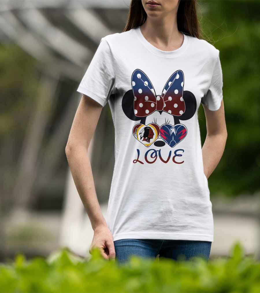 Love Minnie Mouse Washington Redskins Capitals Bow Hearts T-Shirt