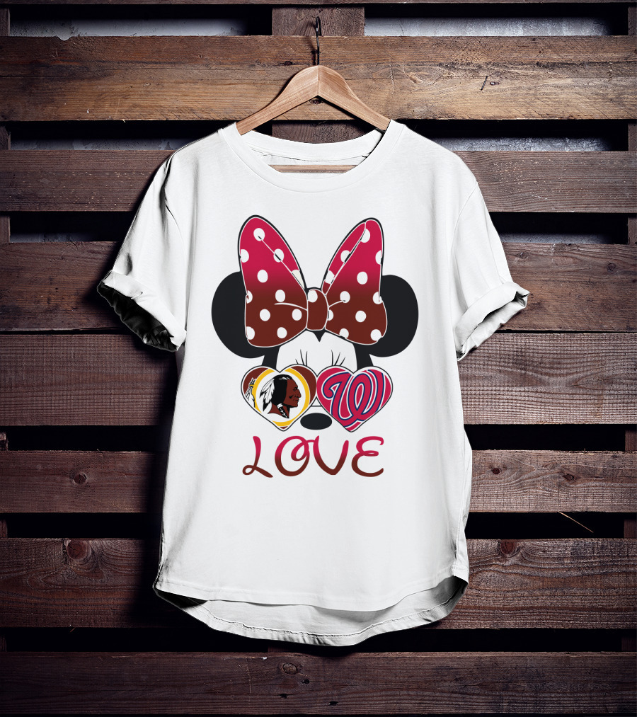 Minnie Mouse Love Washington Nationals Redskins Iconic Bow Hearts T-Shirt