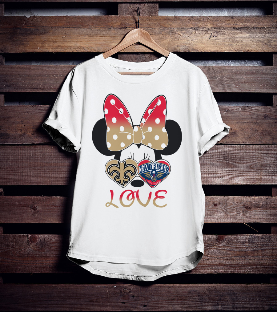Minnie Mouse Love New Orleans Saints And Pelicans T-Shirt