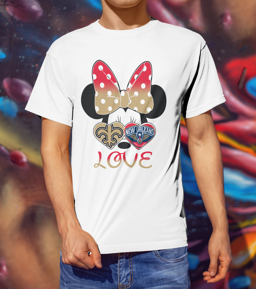 Minnie Mouse Love New Orleans Saints And Pelicans T-Shirt