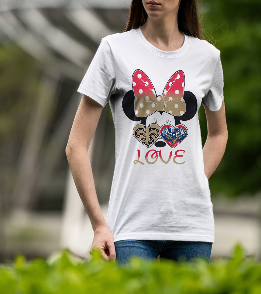 Minnie Mouse Love New Orleans Saints And Pelicans T-Shirt