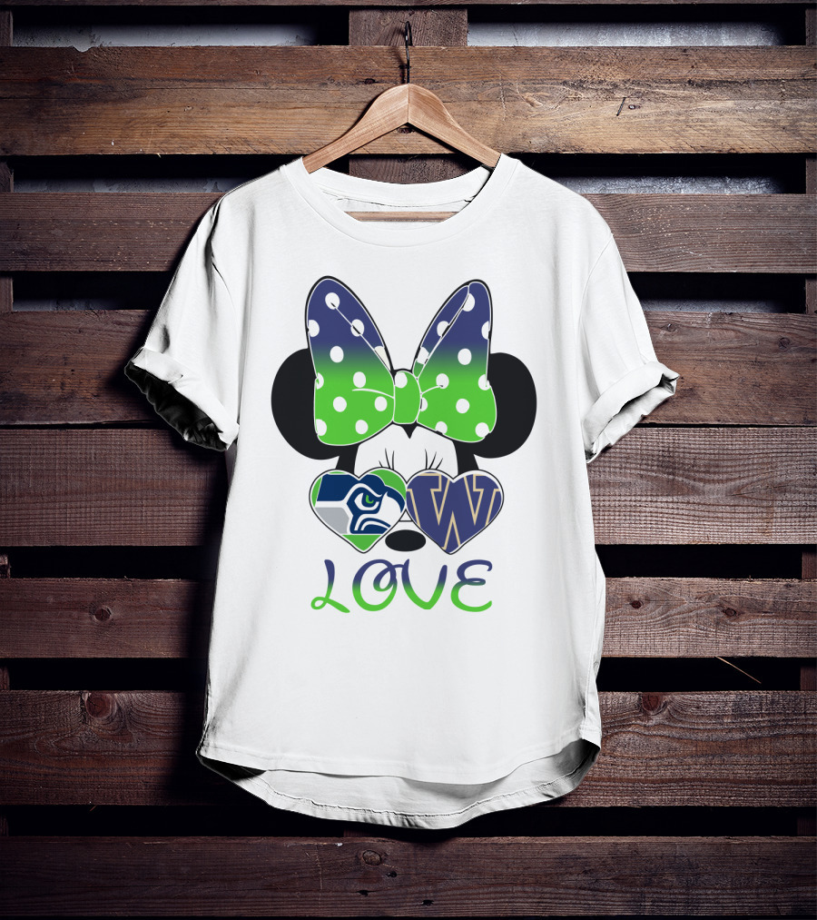 Love Seattle Seahawks Washington Huskies Minnie Bow T-Shirt