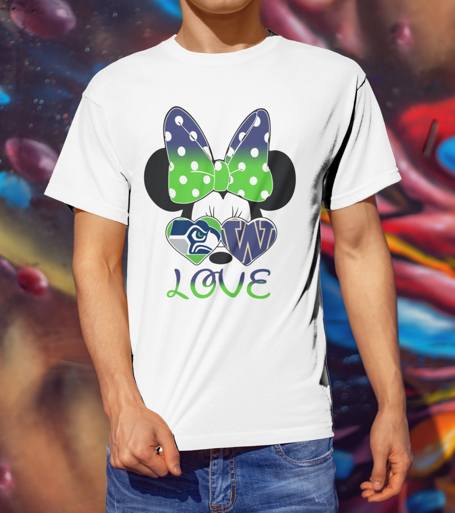 Love Seattle Seahawks Washington Huskies Minnie Bow T-Shirt