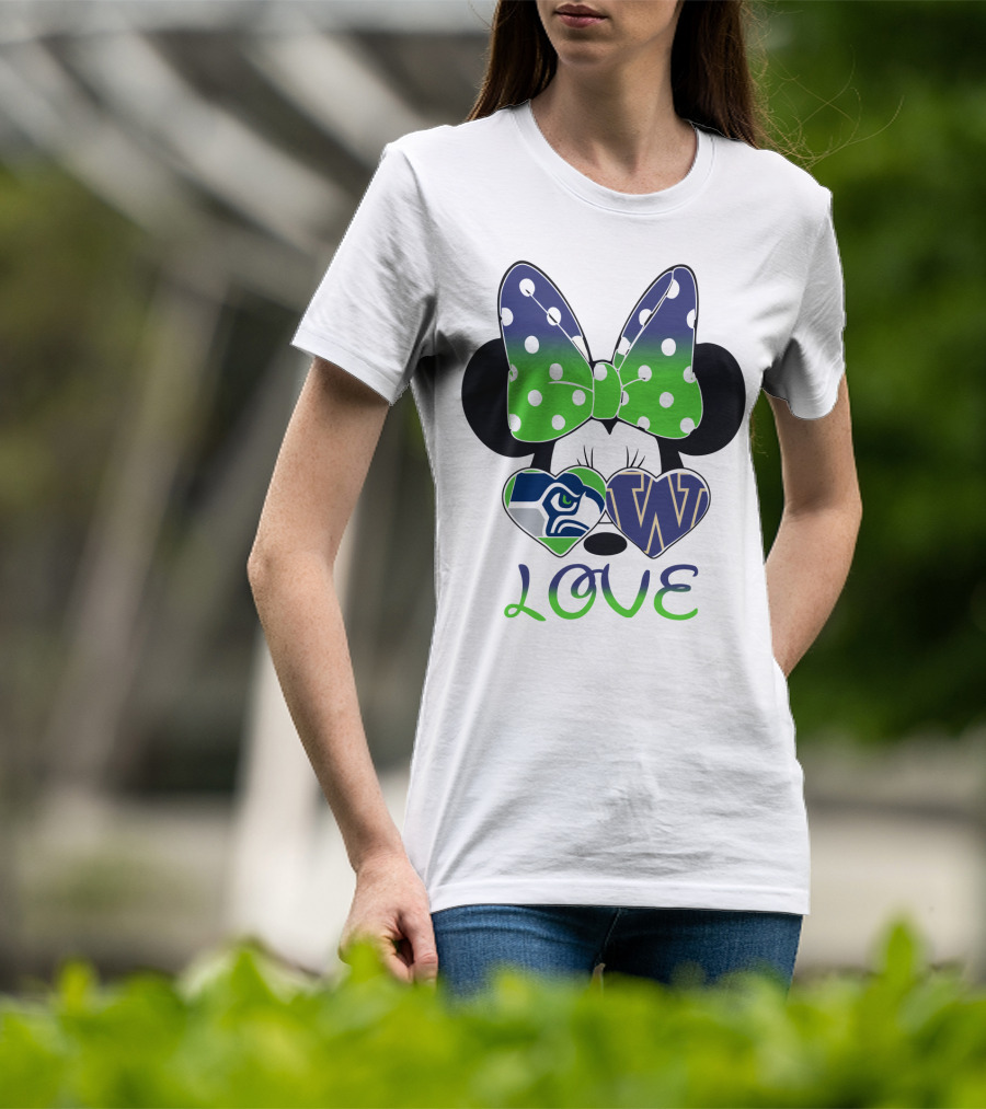Love Seattle Seahawks Washington Huskies Minnie Bow T-Shirt