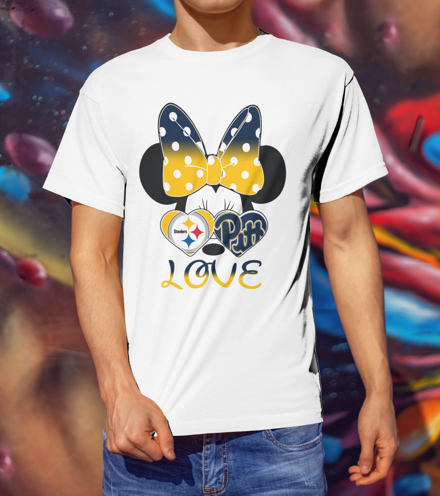 Steelers Pitt Minnie Love Bow Hearts T-Shirt