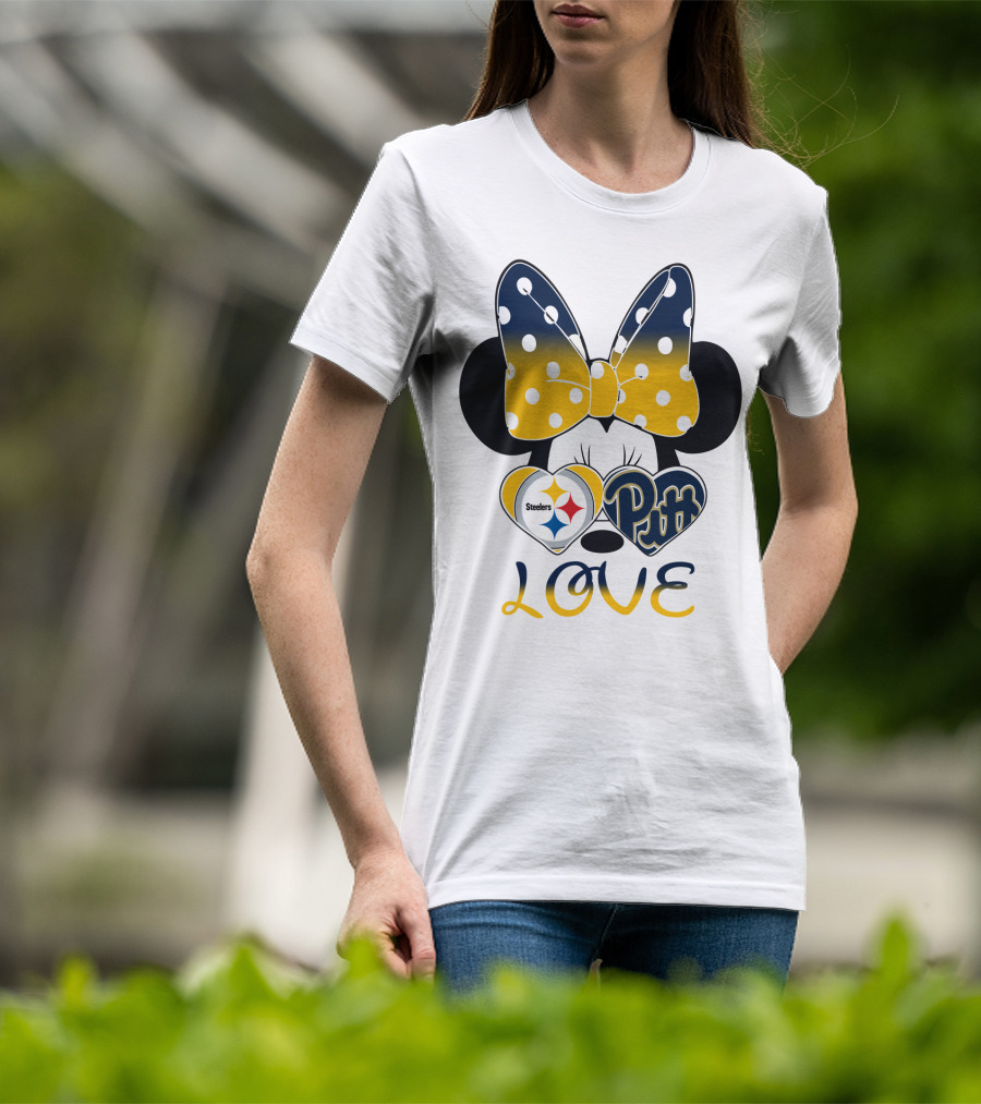 Steelers Pitt Minnie Love Bow Hearts T-Shirt