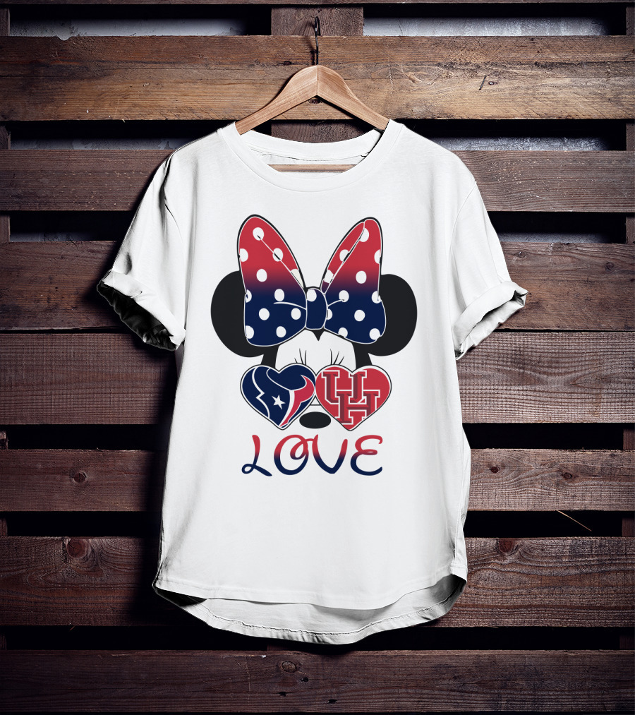 Love Minnie Houston Texans Uh Bow Hearts T-Shirt