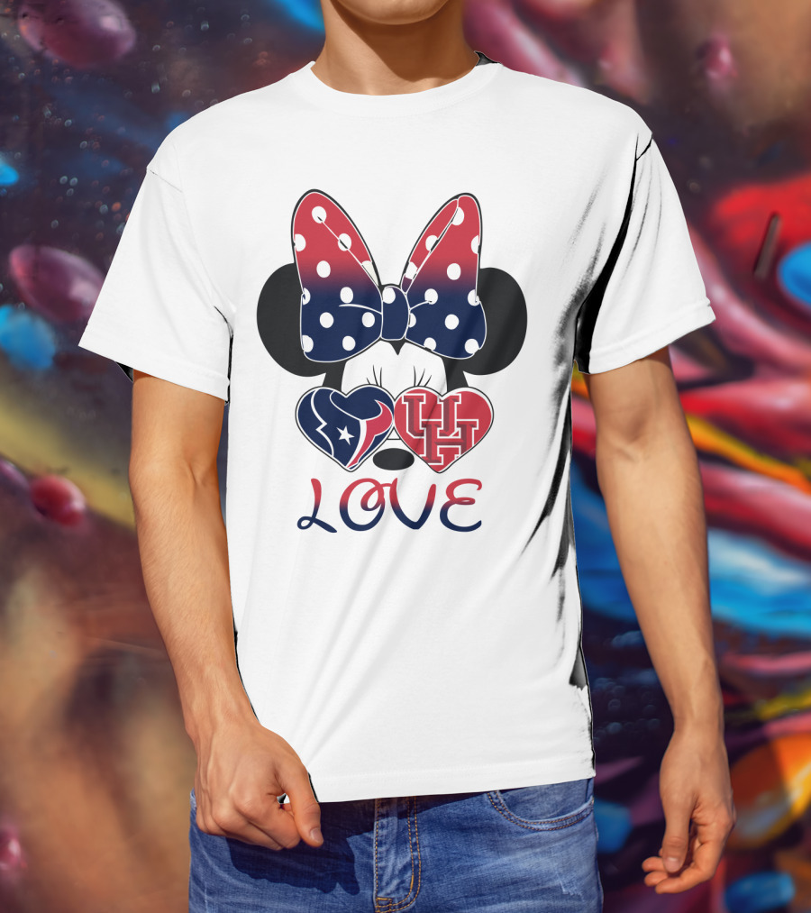 Love Minnie Houston Texans Uh Bow Hearts T-Shirt