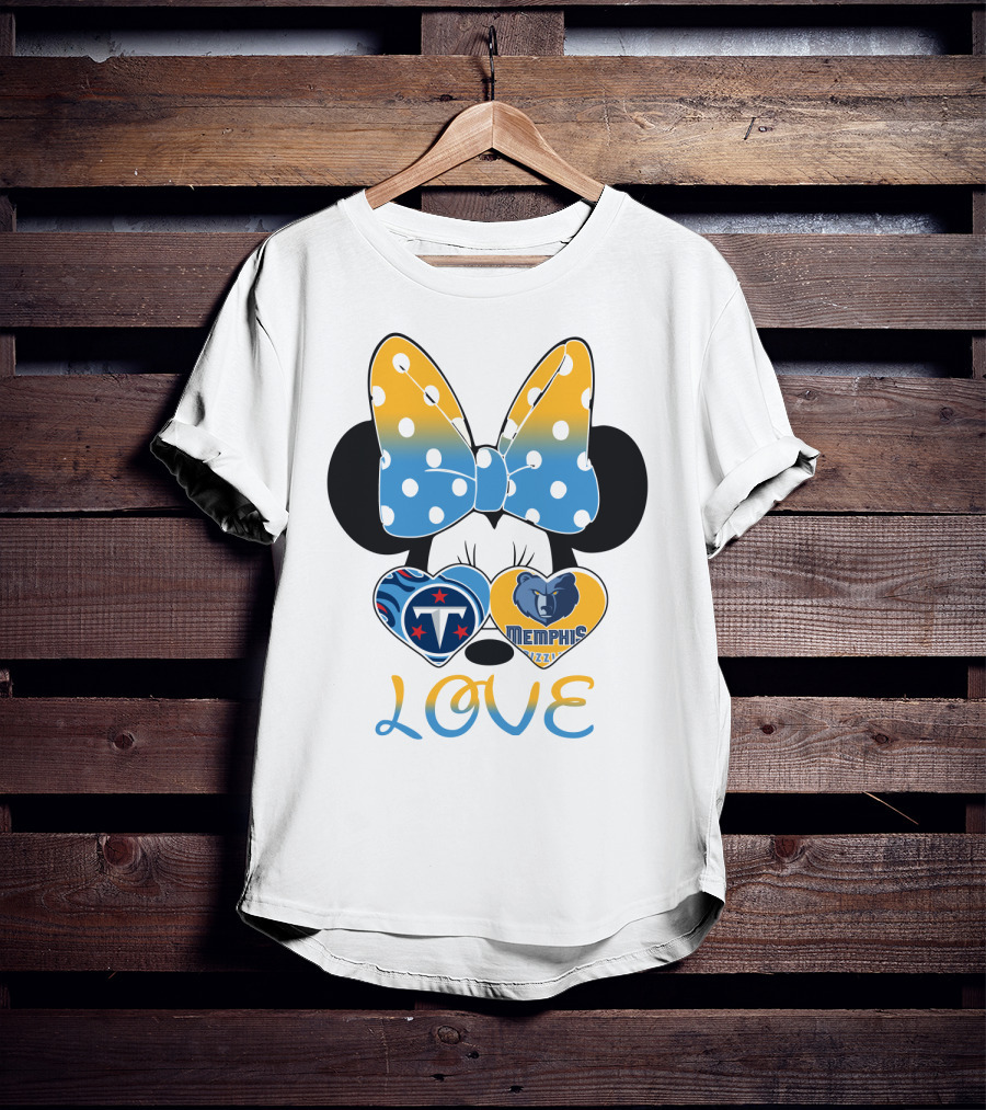 Love Tennessee Titans Memphis Grizzlies Minnie Bow Hearts T-Shirt