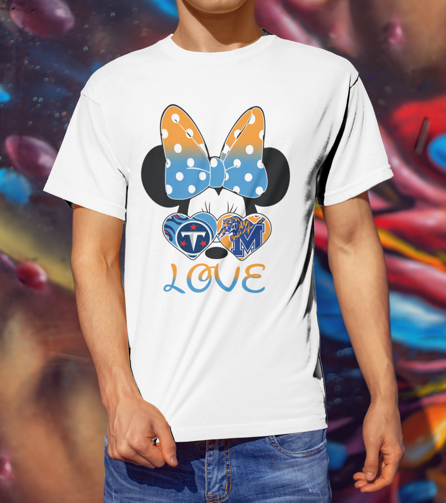 Tennessee Titans Memphis Tigers Love Bow Hearts T-Shirt