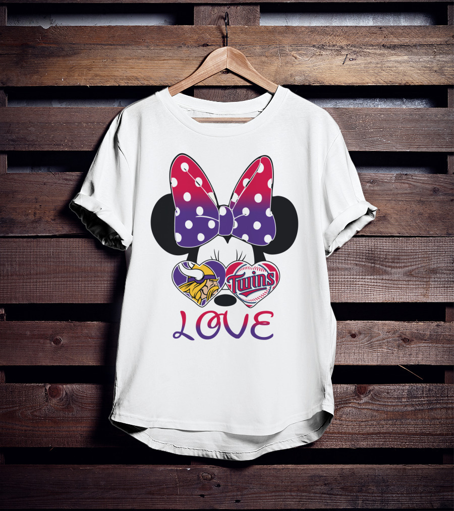 Minnie Mouse Love Vikings Twins Bow Hearts T-Shirt