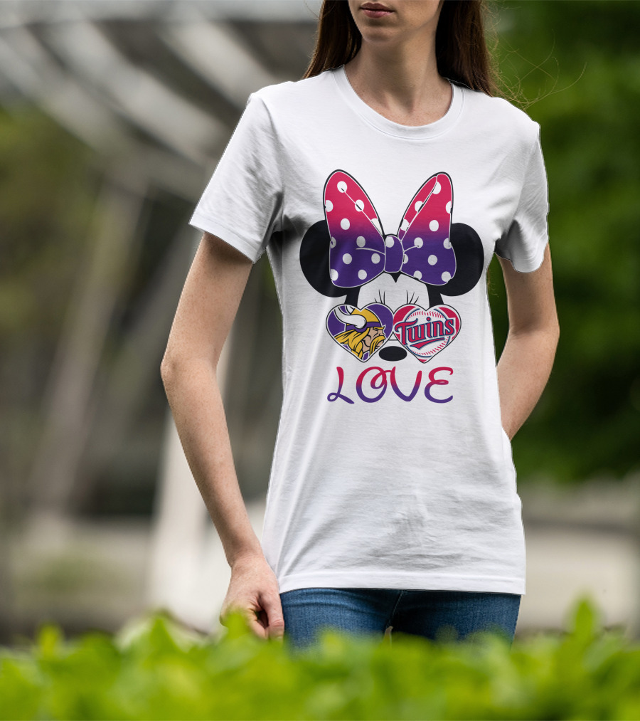 Minnie Mouse Love Vikings Twins Bow Hearts T-Shirt