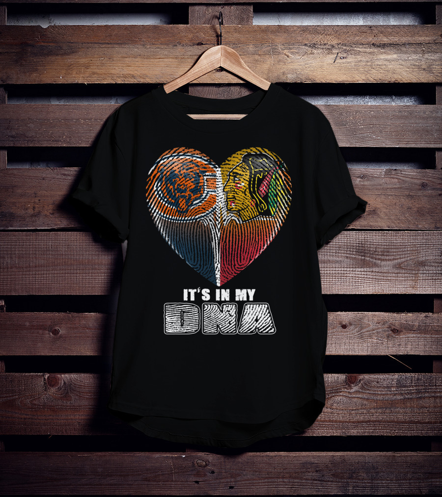It's In My Dna Chicago Bears Blackhawks Fingerprint Heart T-Shirt