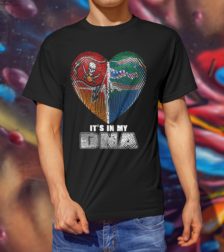 It's In My Dna Buccaneers Gators Heart Fingerprint T-Shirt