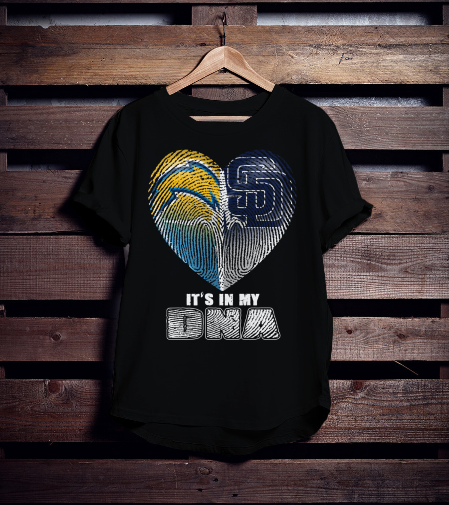 It's In My Dna Chargers Padres Heart Fingerprint T-Shirt