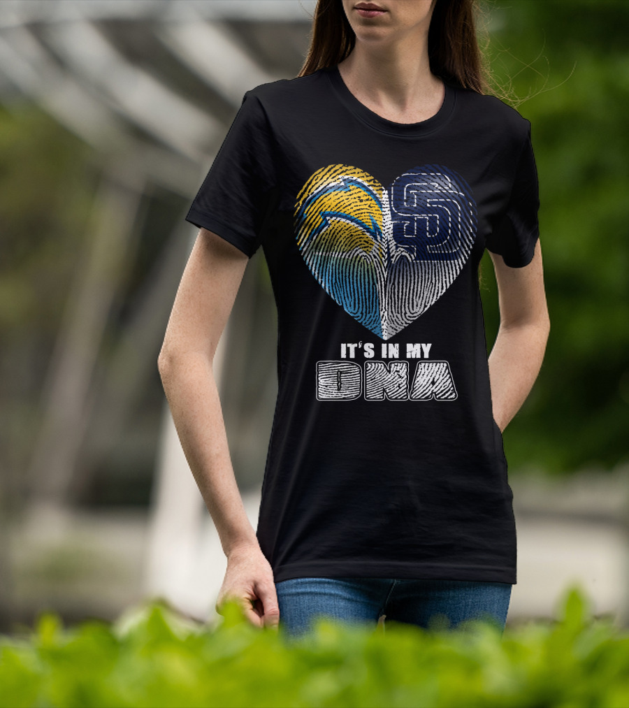 It's In My Dna Chargers Padres Heart Fingerprint T-Shirt