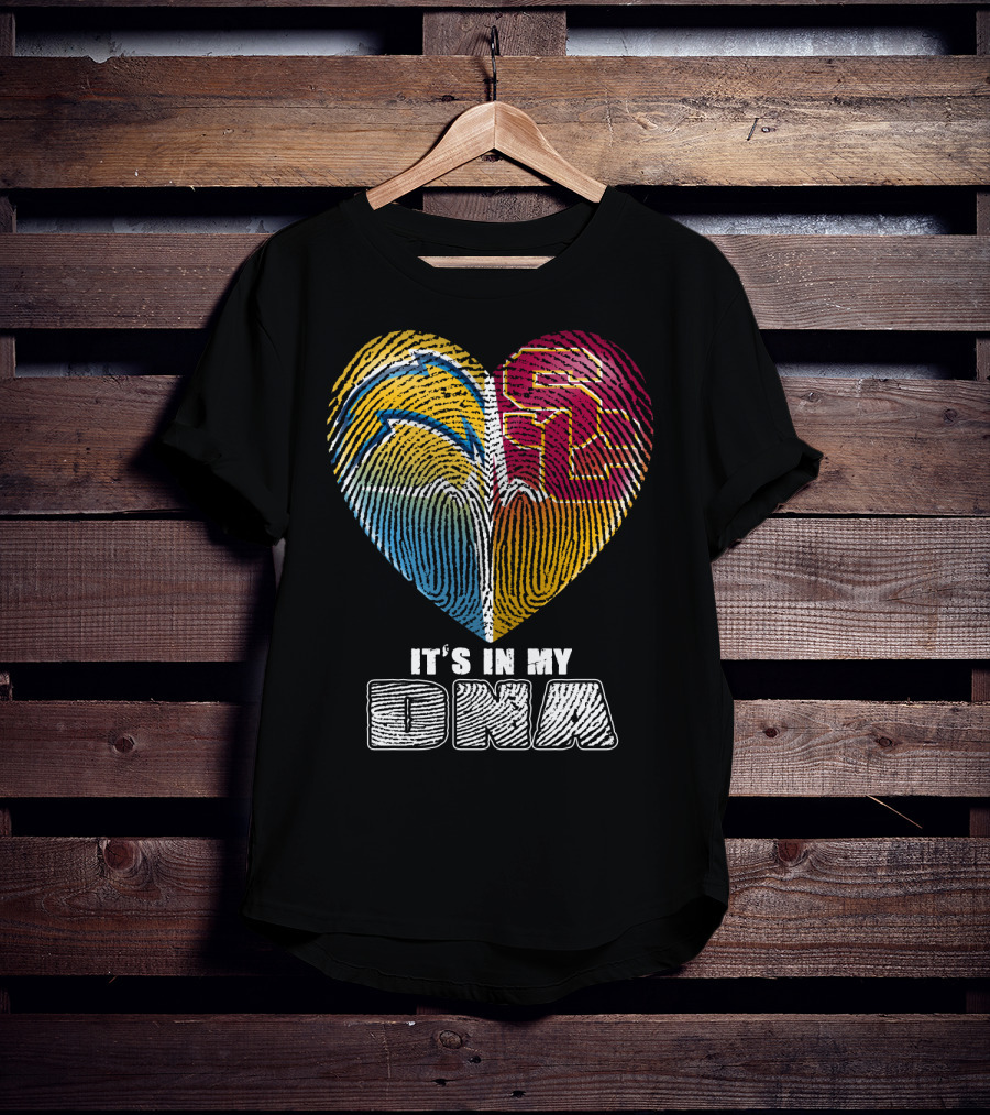It's In My Dna Chargers Usc Fingerprint Heart T-Shirt