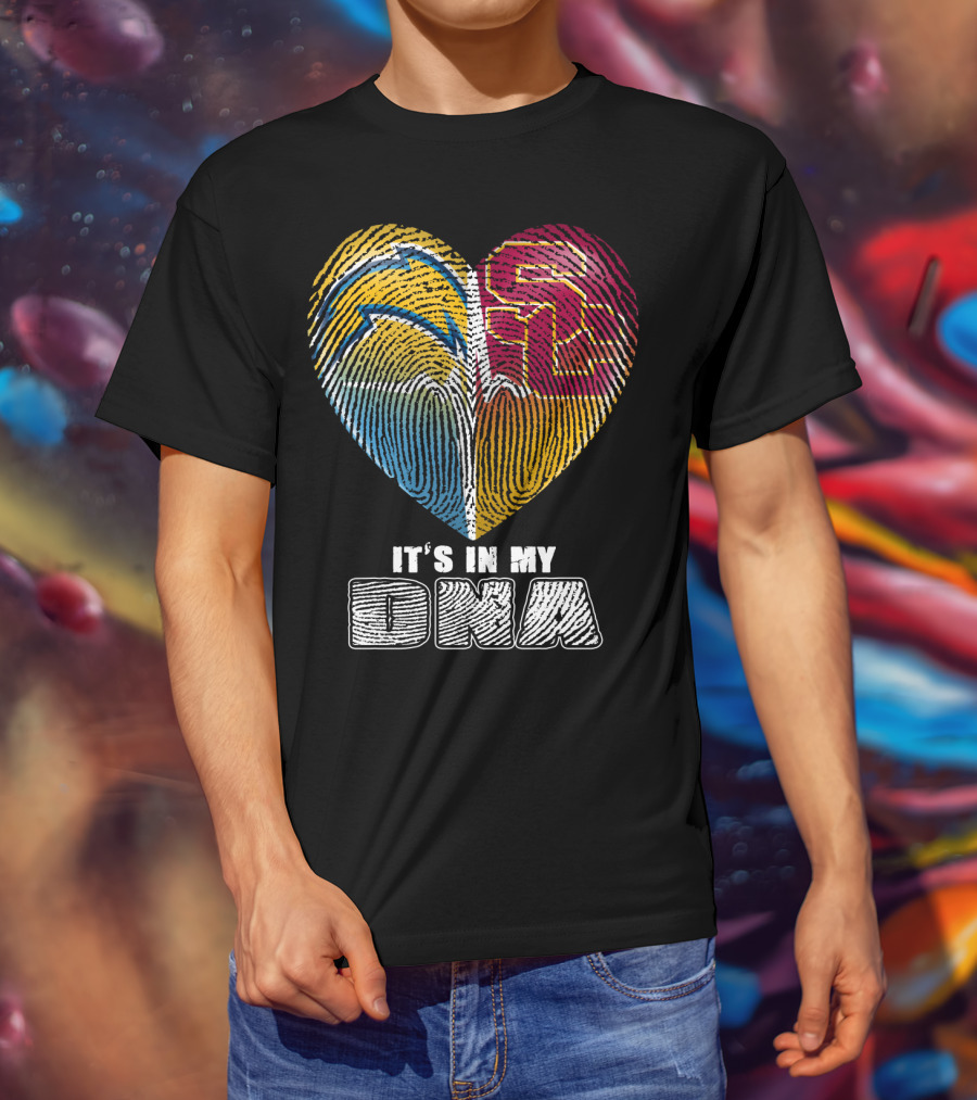 It's In My Dna Chargers Usc Fingerprint Heart T-Shirt