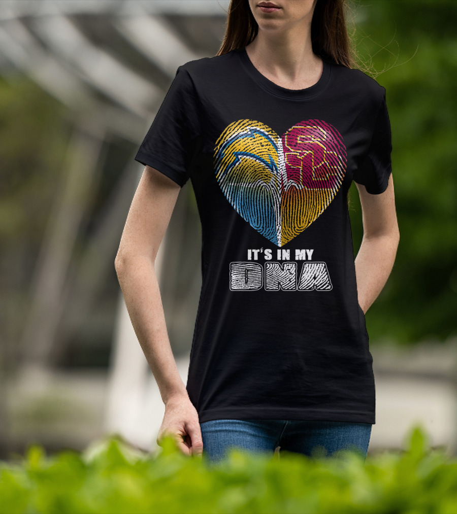 It's In My Dna Chargers Usc Fingerprint Heart T-Shirt
